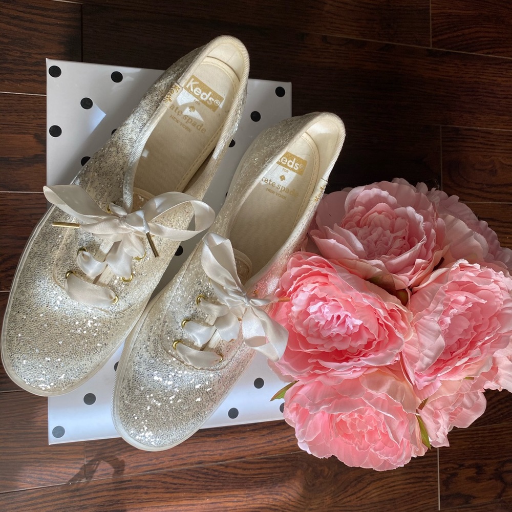 Keds White/Cream/Silver Glitter Sneakers